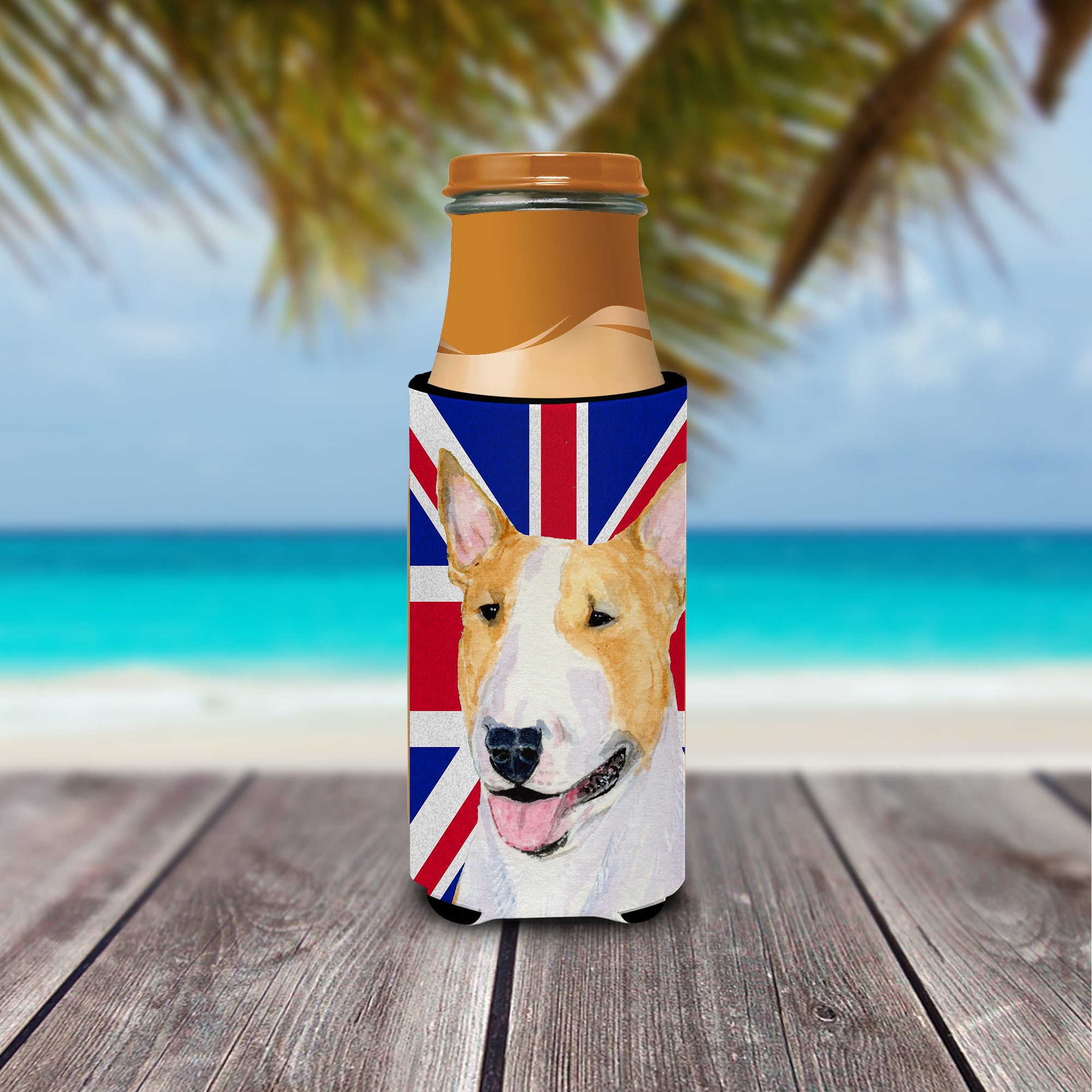 Bull Terrier with English Union Jack British Flag Ultra Beverage Insulators for slim cans SS4938MUK.