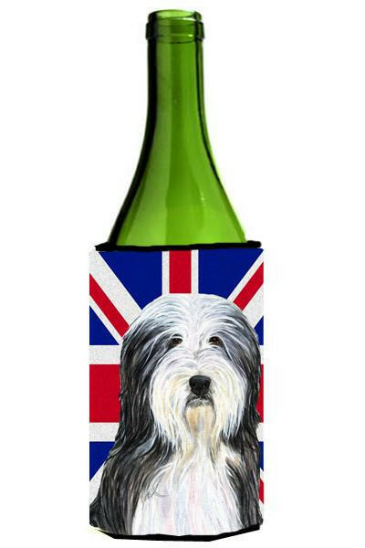 Bearded Collie with English Union Jack British Flag Wine Bottle Beverage Insulator Hugger SS4939LITERK by Caroline&#39;s Treasures