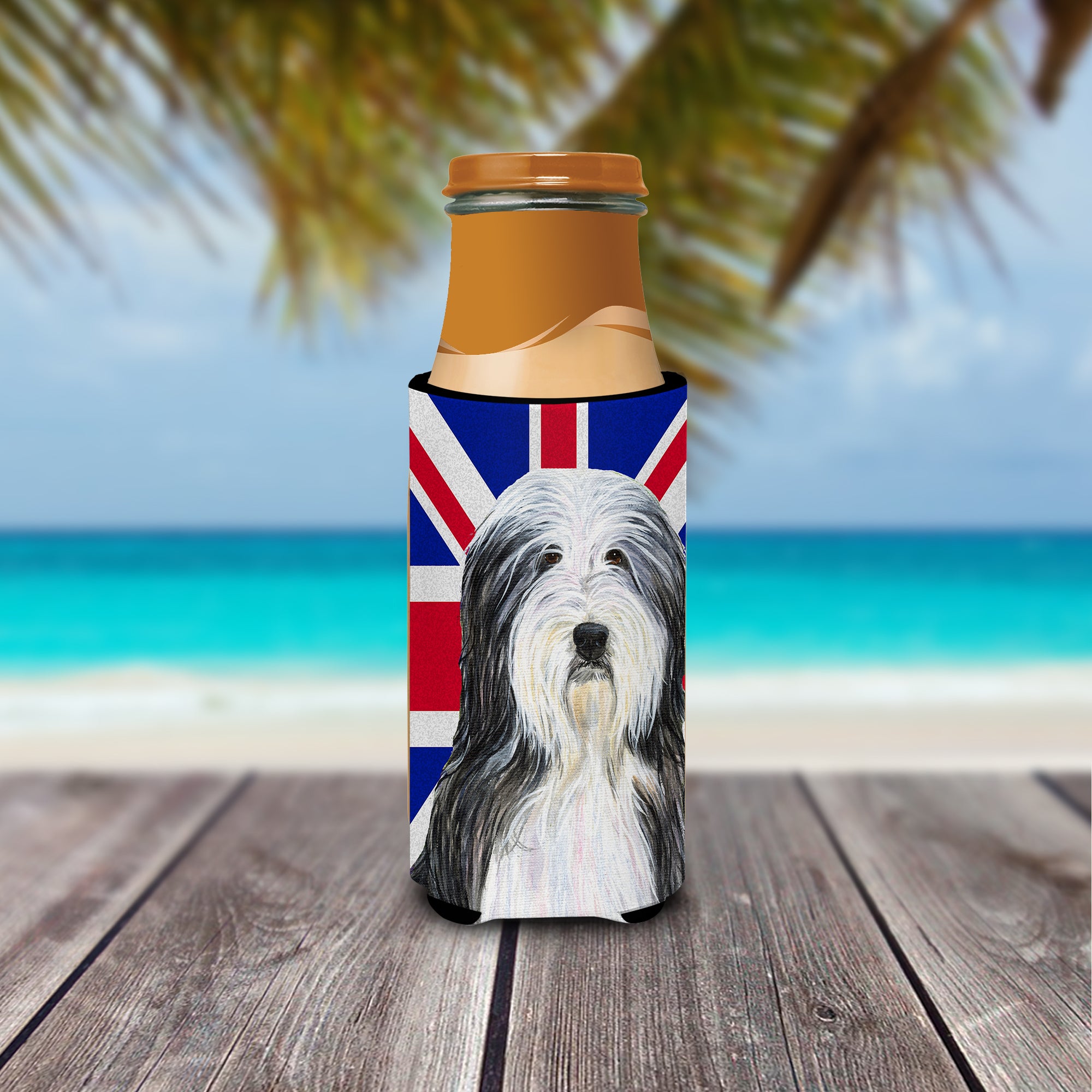 Bearded Collie with English Union Jack British Flag Ultra Beverage Insulators for slim cans SS4939MUK.