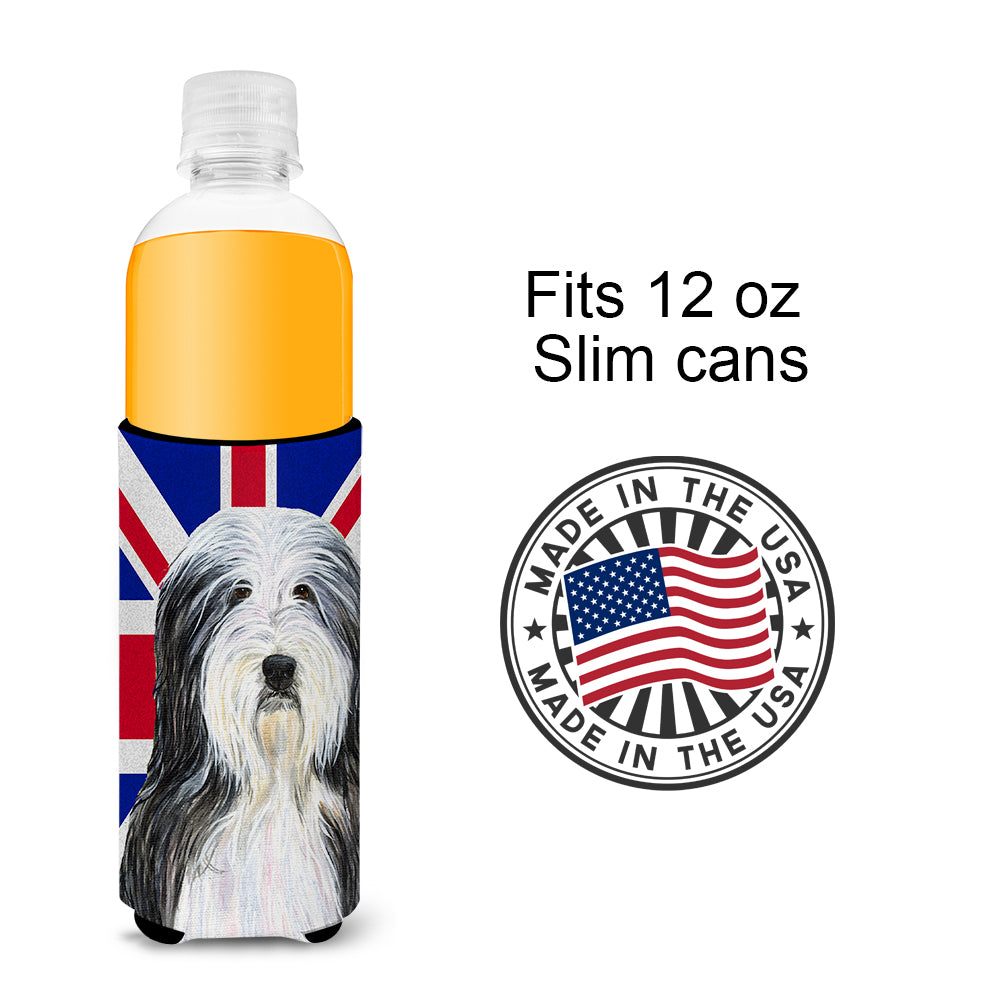 Bearded Collie with English Union Jack British Flag Ultra Beverage Insulators for slim cans SS4939MUK.
