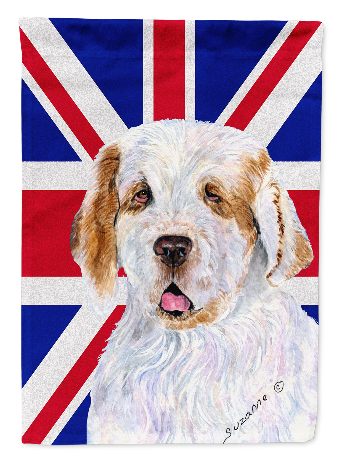 Clumber Spaniel with English Union Jack British Flag Flag Canvas House Size SS4942CHF  the-store.com.