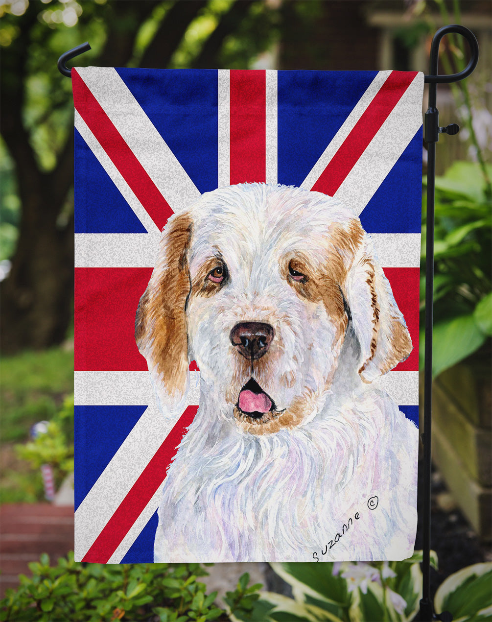 Clumber Spaniel with English Union Jack British Flag Flag Garden Size SS4942GF  the-store.com.