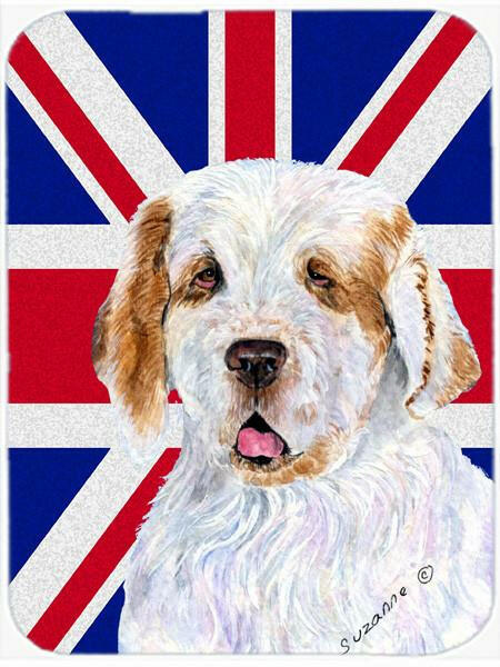 Clumber Spaniel with English Union Jack British Flag Glass Cutting Board Large Size SS4942LCB by Caroline&#39;s Treasures