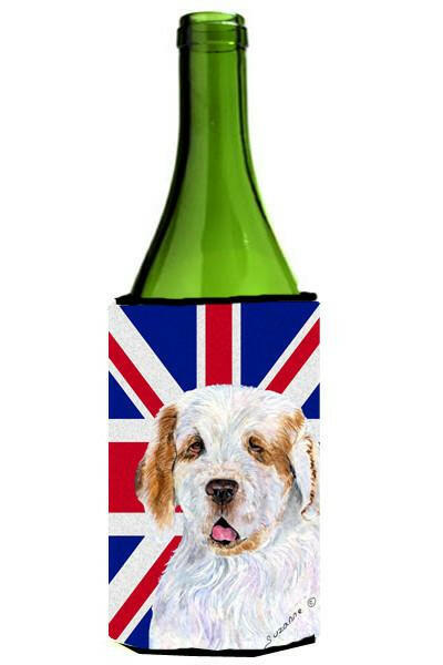 Clumber Spaniel with English Union Jack British Flag Wine Bottle Beverage Insulator Hugger SS4942LITERK by Caroline&#39;s Treasures