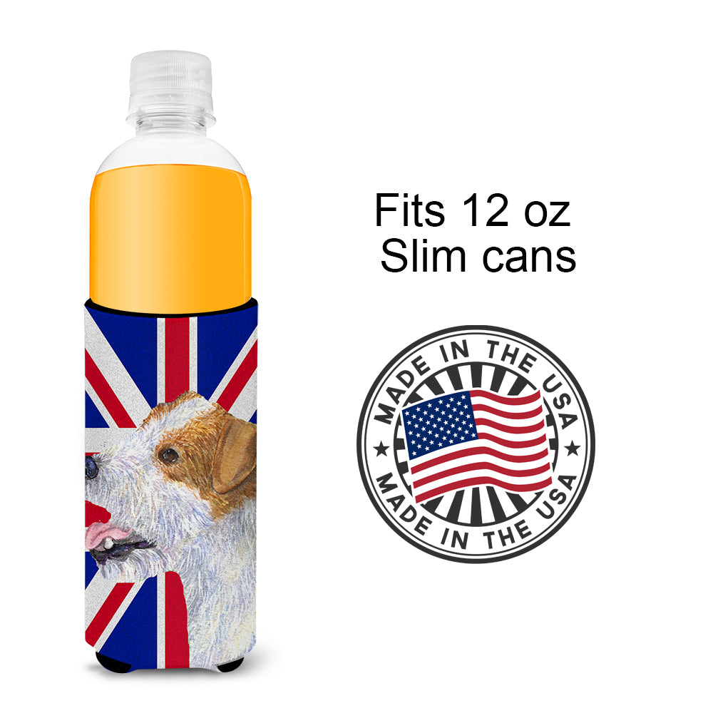 Jack Russell Terrier with English Union Jack British Flag Ultra Beverage Insulators for slim cans SS4946MUK.
