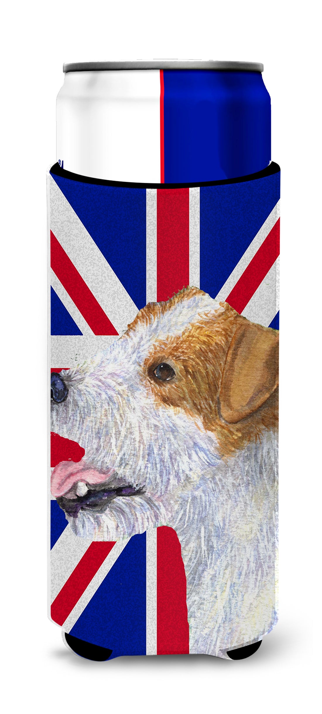 Jack Russell Terrier with English Union Jack British Flag Ultra Beverage Insulators for slim cans SS4946MUK.