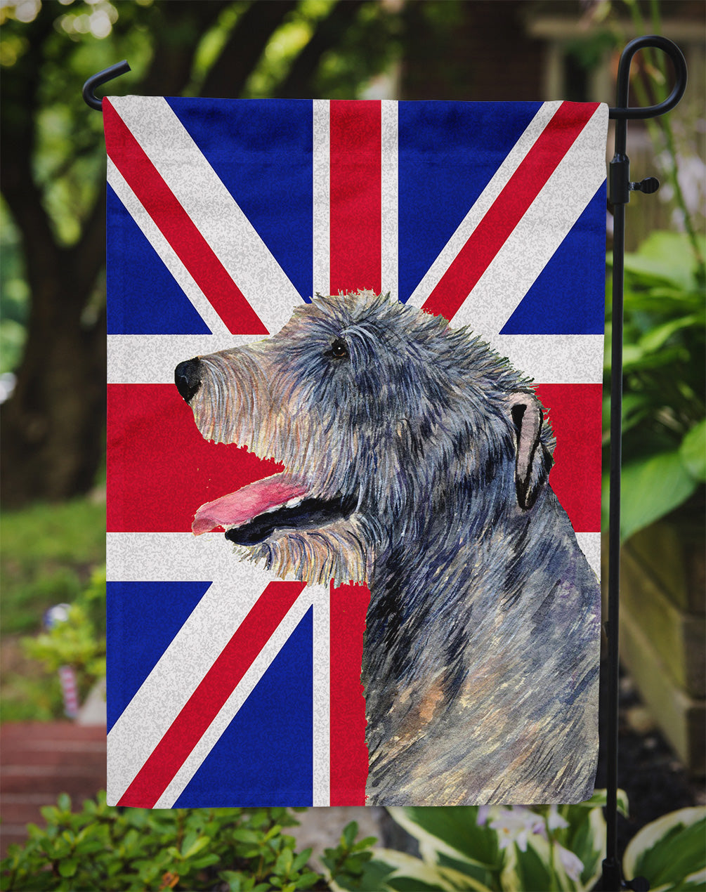 Irish Wolfhound with English Union Jack British Flag Flag Garden Size SS4948GF  the-store.com.