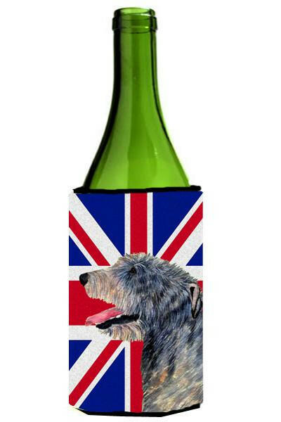Irish Wolfhound with English Union Jack British Flag Wine Bottle Beverage Insulator Hugger SS4948LITERK by Caroline&#39;s Treasures