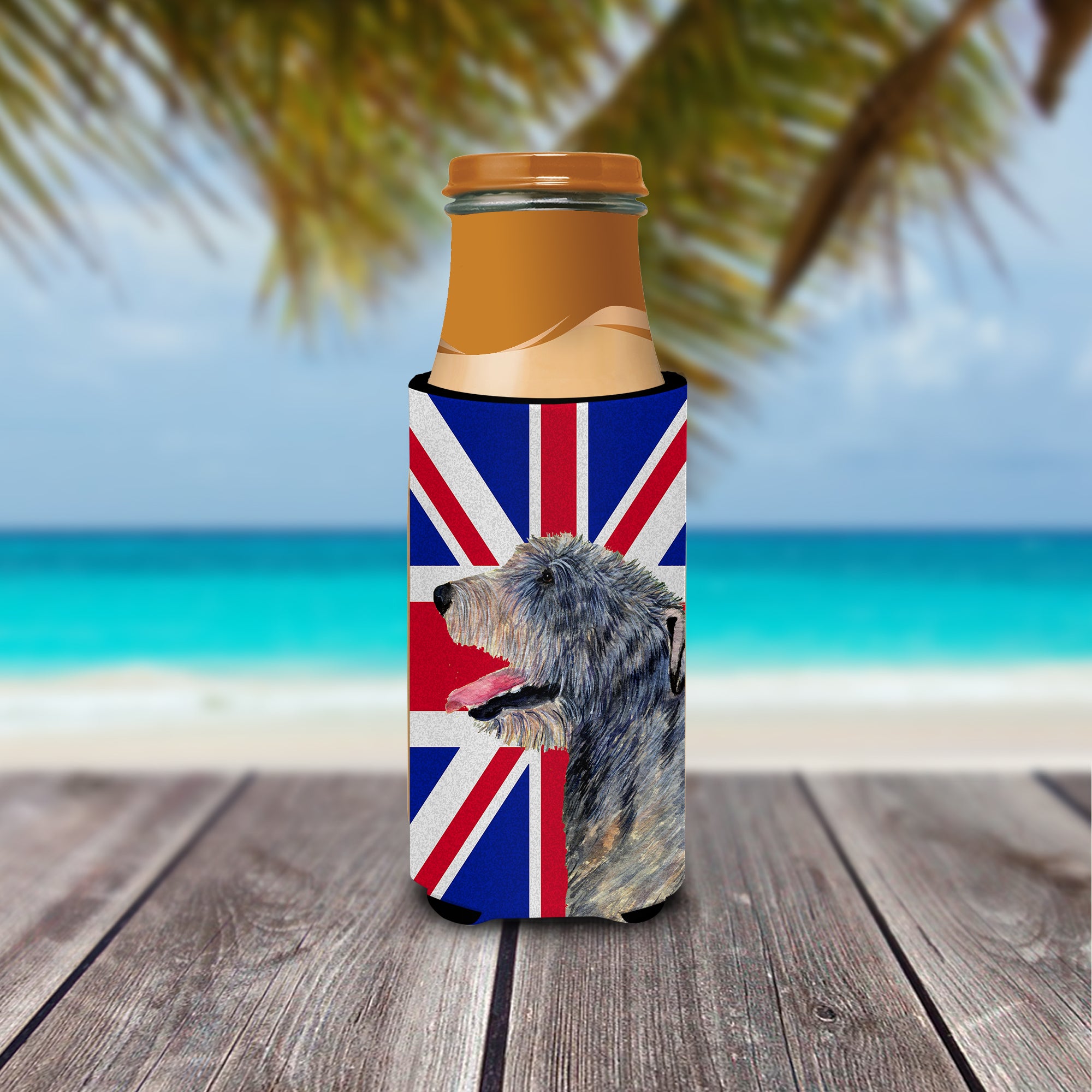 Irish Wolfhound with English Union Jack British Flag Ultra Beverage Insulators for slim cans SS4948MUK.