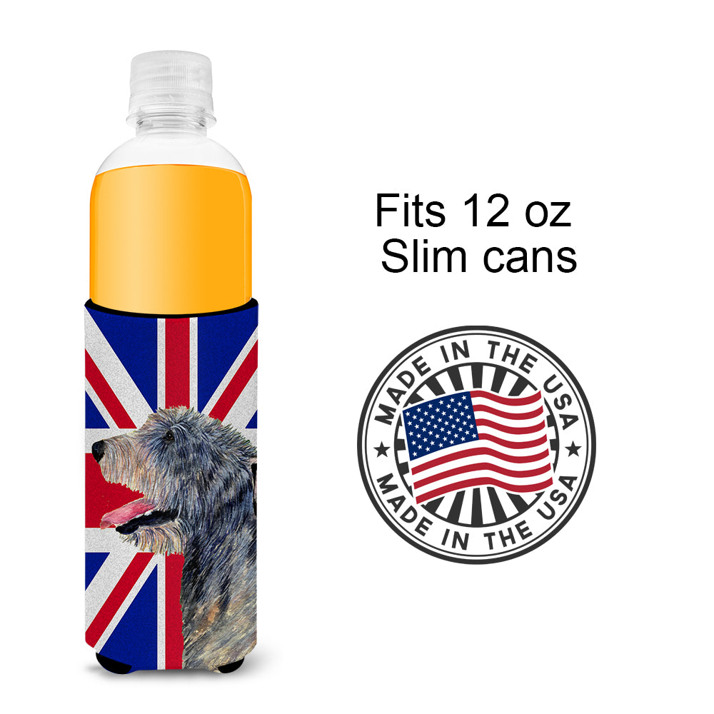 Irish Wolfhound with English Union Jack British Flag Ultra Beverage Insulators for slim cans SS4948MUK.