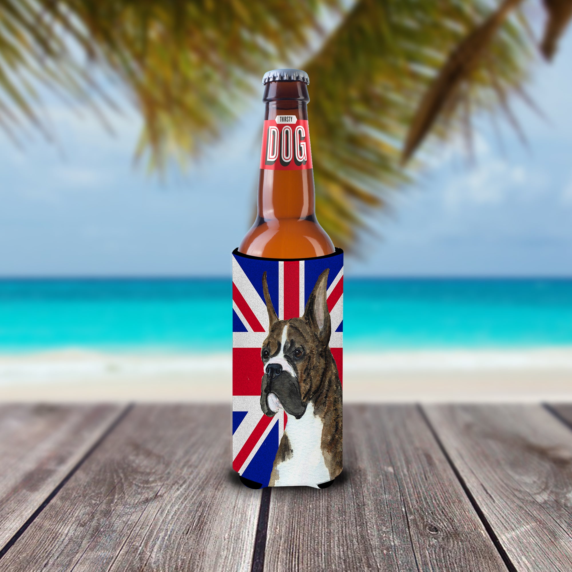 Boxer with English Union Jack British Flag Ultra Beverage Insulators for slim cans SS4950MUK.