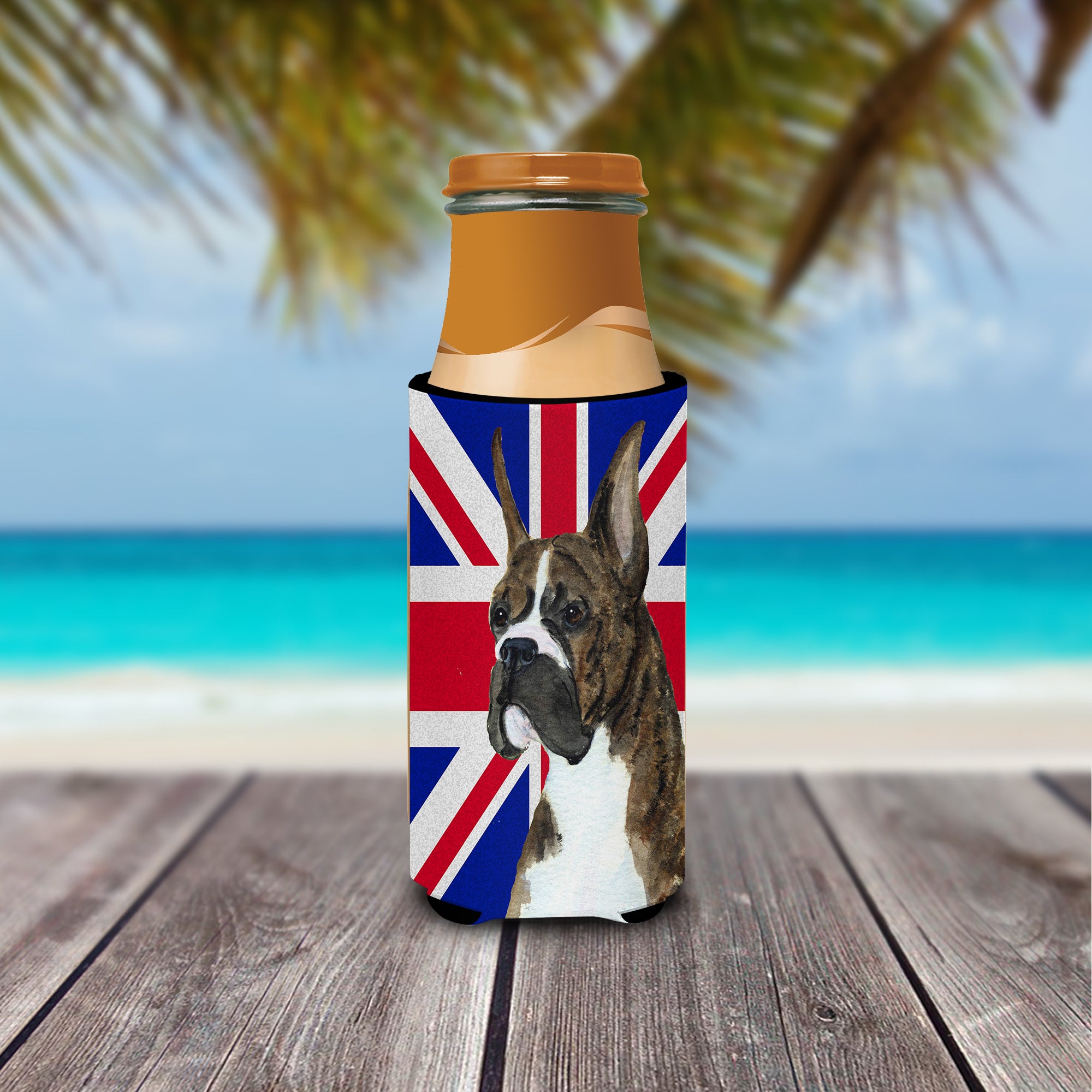 Boxer with English Union Jack British Flag Ultra Beverage Insulators for slim cans SS4950MUK