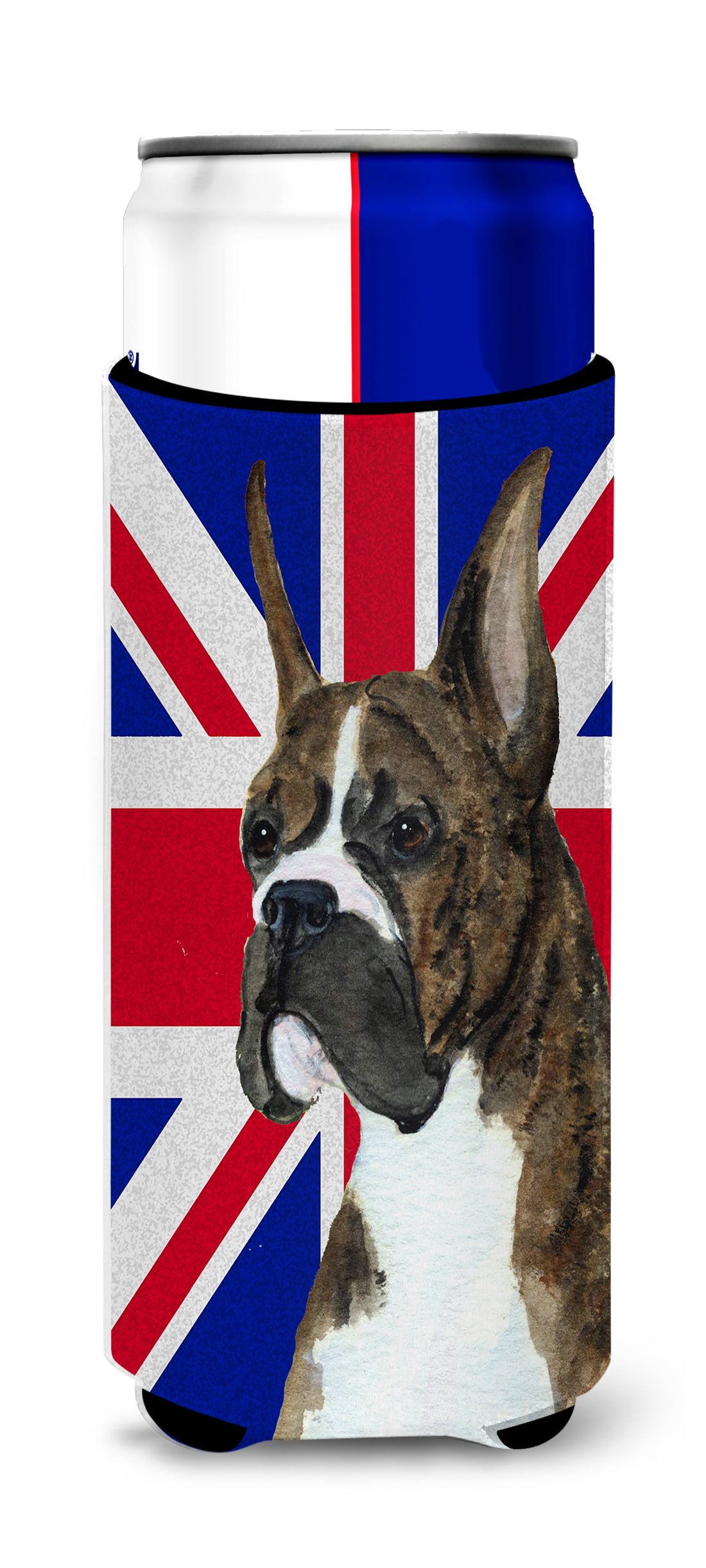 Boxer with English Union Jack British Flag Ultra Beverage Insulators for slim cans SS4950MUK.