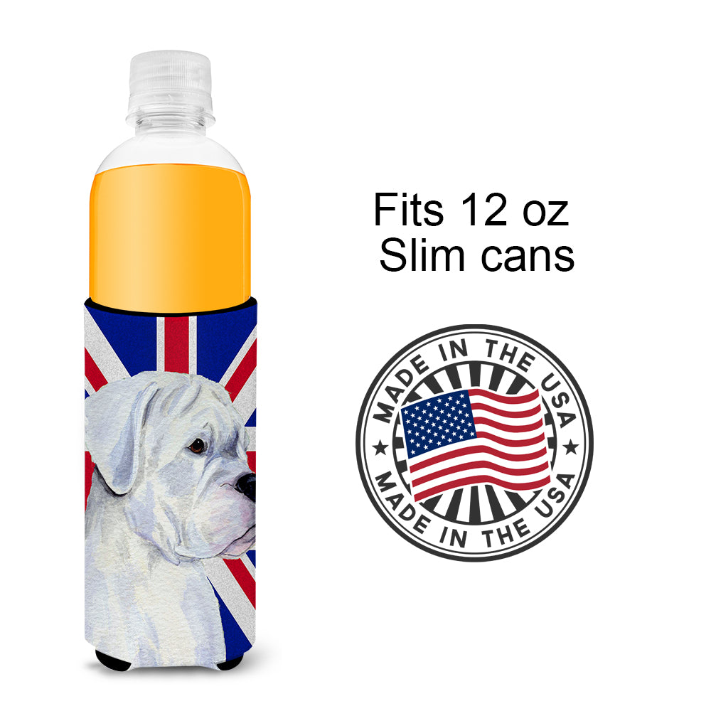 Boxer with English Union Jack British Flag Ultra Beverage Insulators for slim cans SS4951MUK.