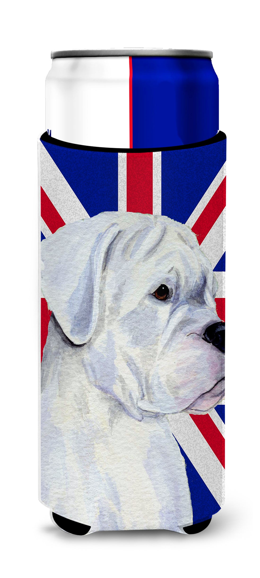 Boxer with English Union Jack British Flag Ultra Beverage Insulators for slim cans SS4951MUK.