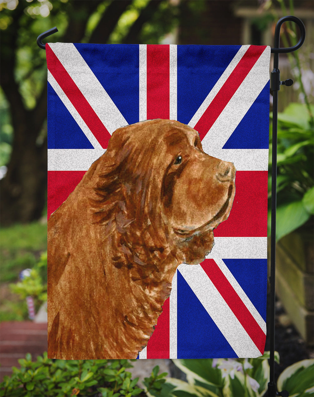 Sussex Spaniel with English Union Jack British Flag Flag Garden Size  the-store.com.