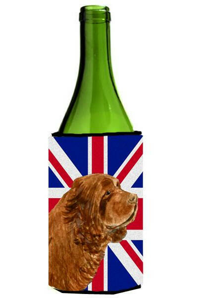 Sussex Spaniel with English Union Jack British Flag Wine Bottle Beverage Insulator Hugger SS4952LITERK by Caroline&#39;s Treasures