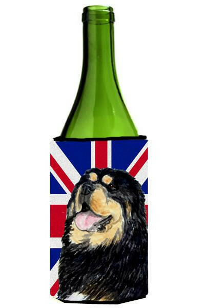 Tibetan Spaniel with English Union Jack British Flag Wine Bottle Beverage Insulator Hugger SS4954LITERK by Caroline&#39;s Treasures