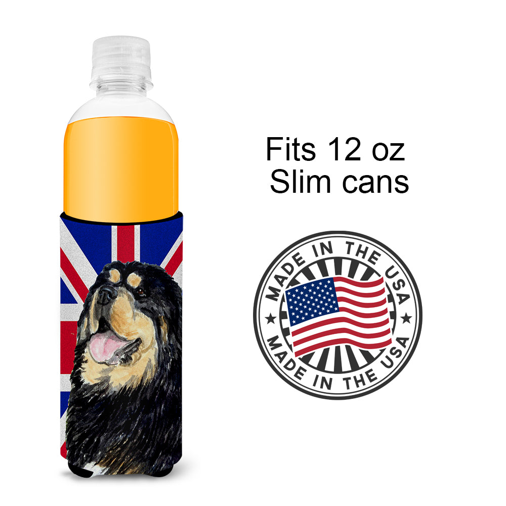 Tibetan Spaniel with English Union Jack British Flag Ultra Beverage Insulators for slim cans SS4954MUK.