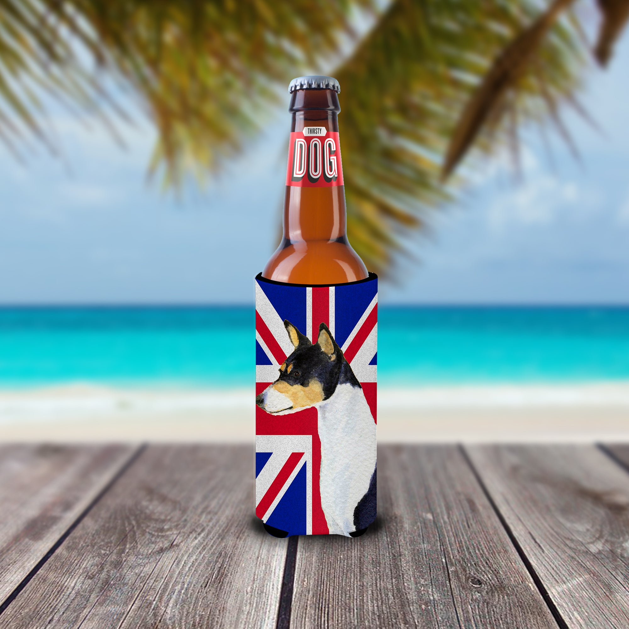 Basenji with English Union Jack British Flag Ultra Beverage Insulators for slim cans SS4956MUK