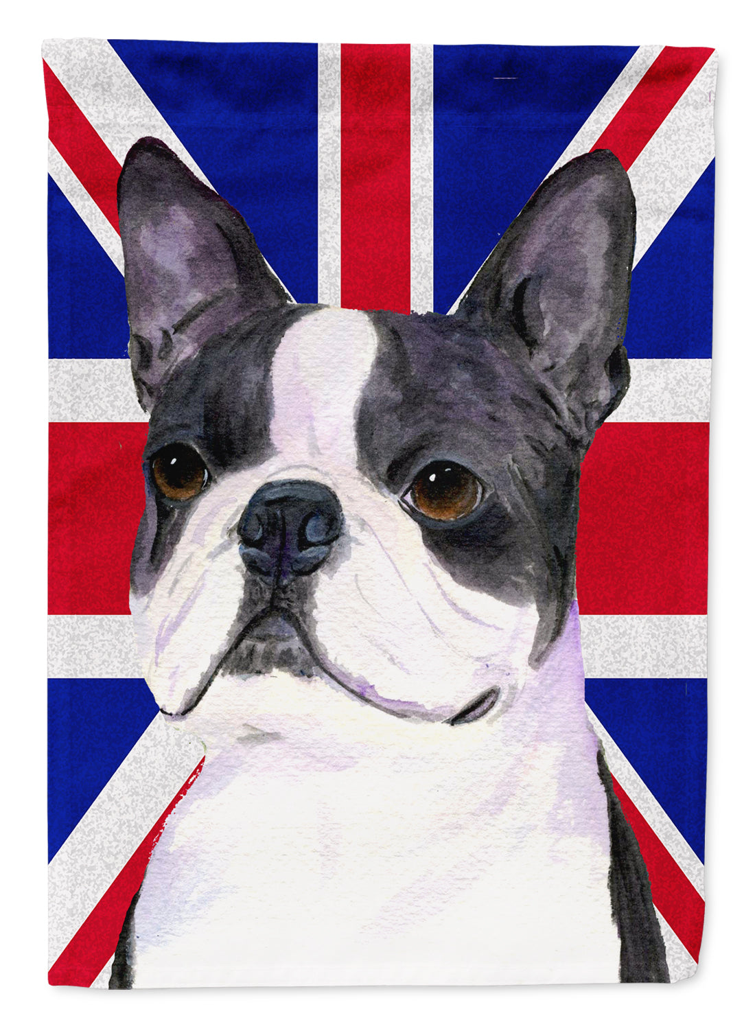 Boston Terrier with English Union Jack British Flag Flag Canvas House Size SS4958CHF
