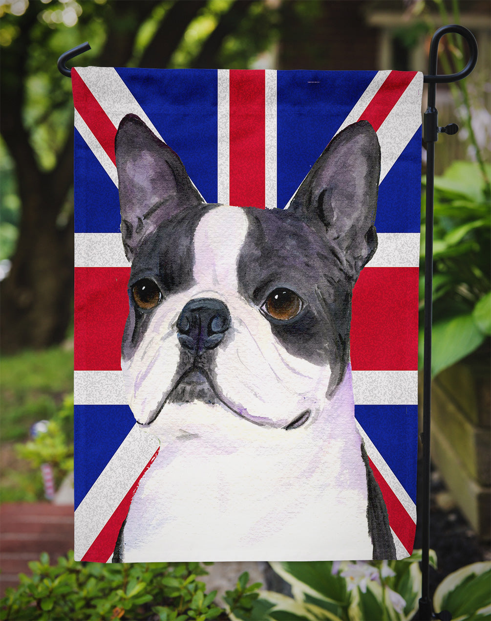 Boston Terrier with English Union Jack British Flag Flag Garden Size  the-store.com.