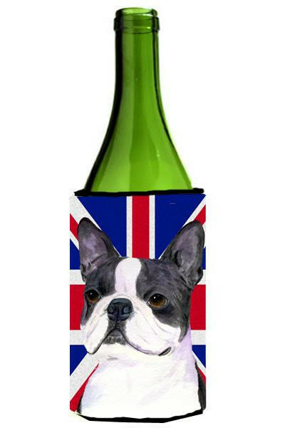 Boston Terrier with English Union Jack British Flag Wine Bottle Beverage Insulator Hugger SS4958LITERK by Caroline&#39;s Treasures