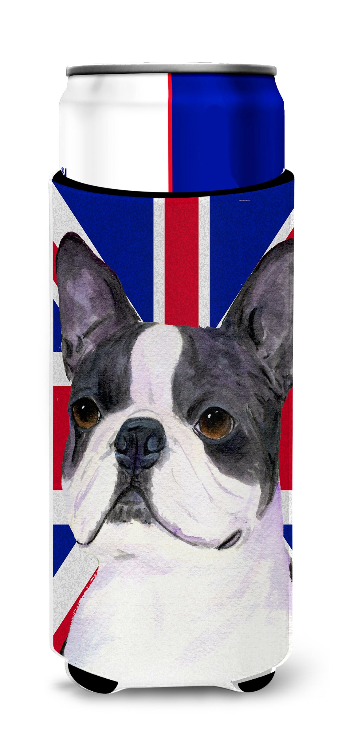 Boston Terrier with English Union Jack British Flag Ultra Beverage Insulators for slim cans SS4958MUK.