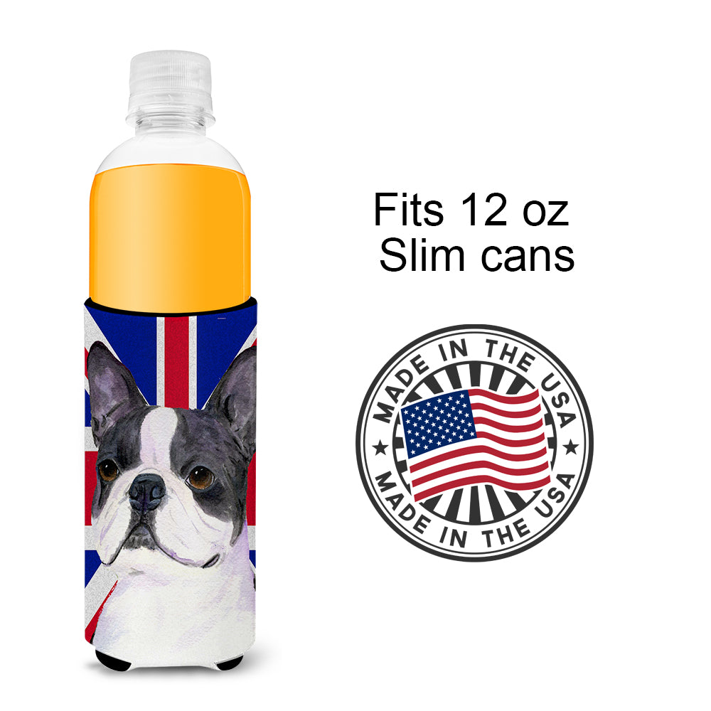 Boston Terrier with English Union Jack British Flag Ultra Beverage Insulators for slim cans SS4958MUK