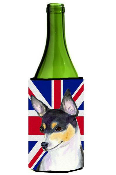 Rat Terrier with English Union Jack British Flag Wine Bottle Beverage Insulator Hugger SS4960LITERK by Caroline&#39;s Treasures