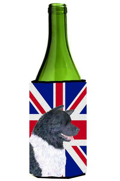 Akita with English Union Jack British Flag Wine Bottle Beverage Insulator Hugger SS4963LITERK by Caroline&#39;s Treasures