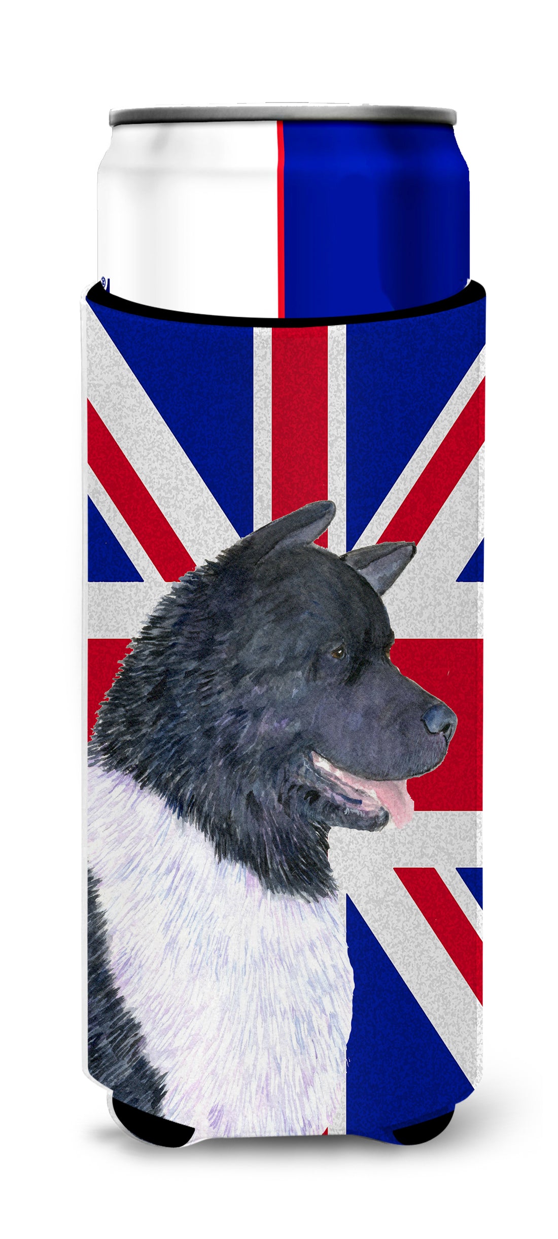 Akita with English Union Jack British Flag Ultra Beverage Insulators for slim cans SS4963MUK.