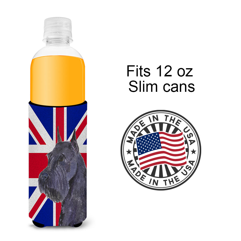Schnauzer with English Union Jack British Flag Ultra Beverage Insulators for slim cans SS4965MUK.