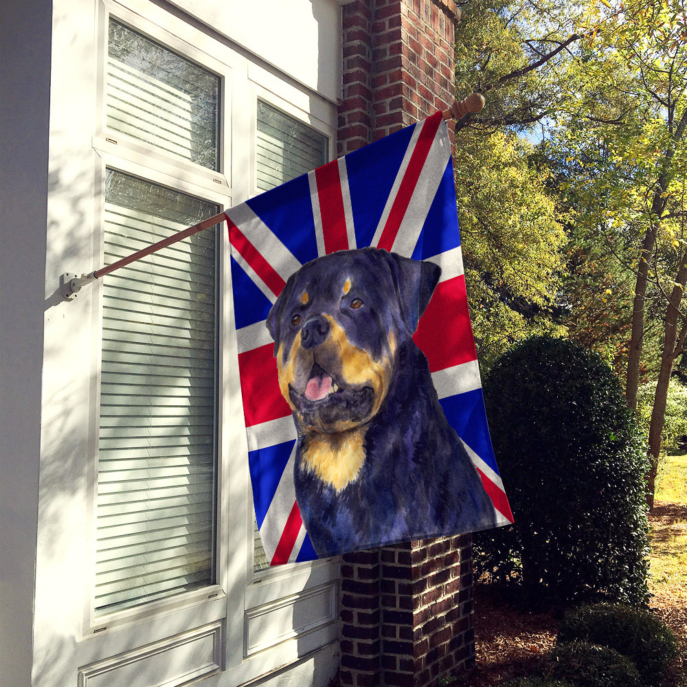 Rottweiler with English Union Jack British Flag Flag Canvas House Size SS4966CHF  the-store.com.