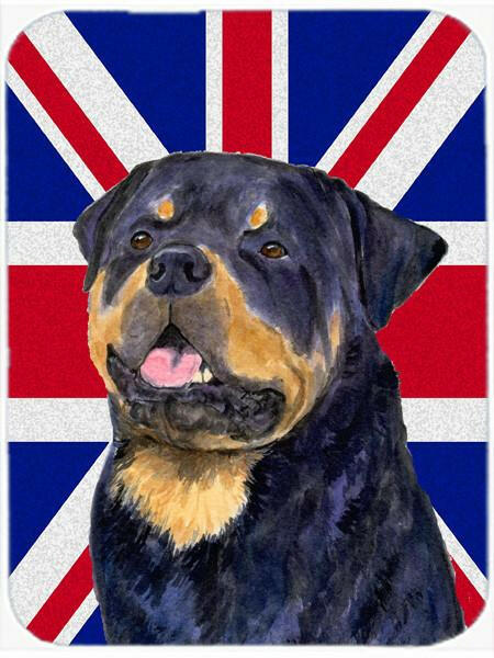 Rottweiler with English Union Jack British Flag Glass Cutting Board Large Size SS4966LCB by Caroline&#39;s Treasures
