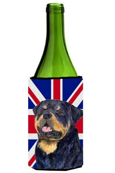 Rottweiler with English Union Jack British Flag Wine Bottle Beverage Insulator Hugger SS4966LITERK by Caroline&#39;s Treasures