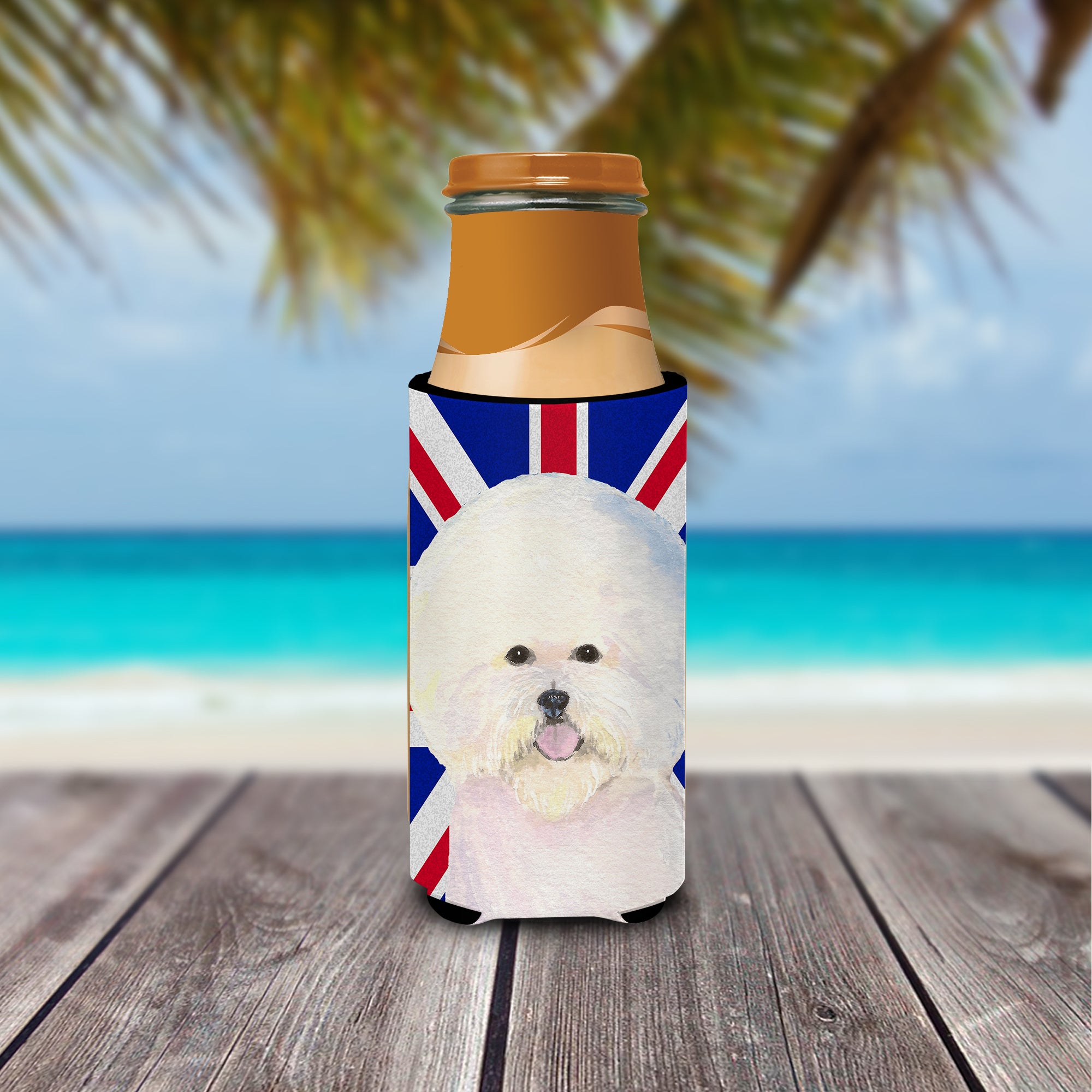 Bichon Frise with English Union Jack British Flag Ultra Beverage Insulators for slim cans SS4968MUK.