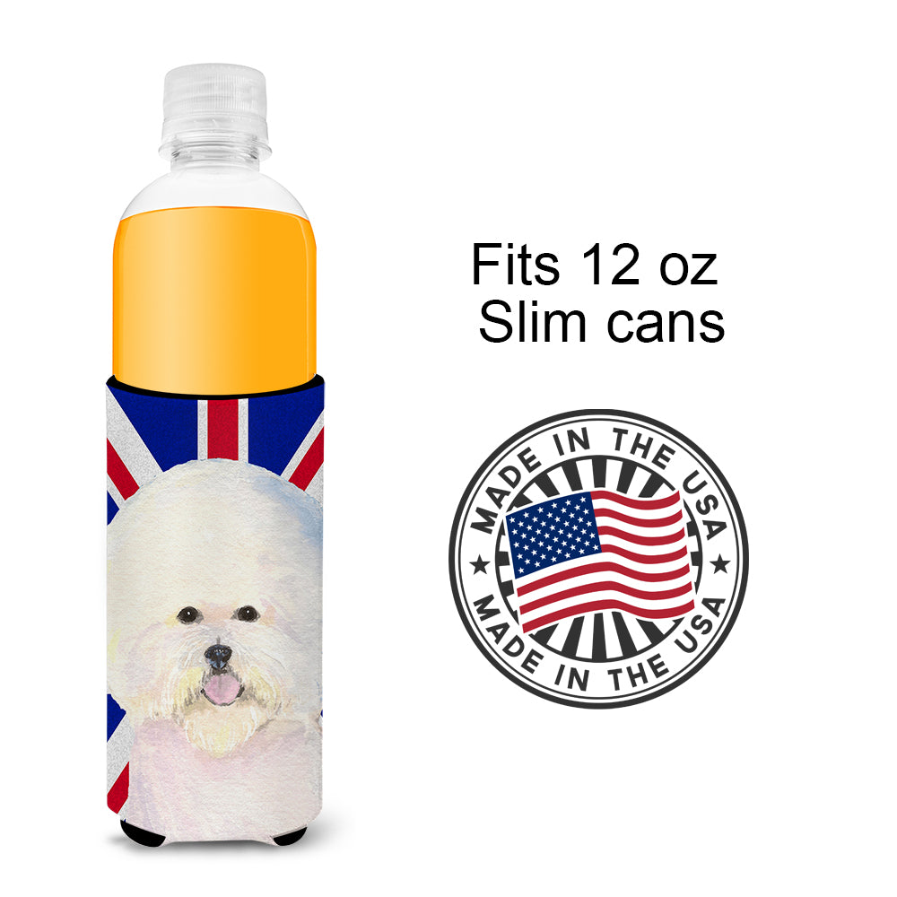 Bichon Frise with English Union Jack British Flag Ultra Beverage Insulators for slim cans SS4968MUK.