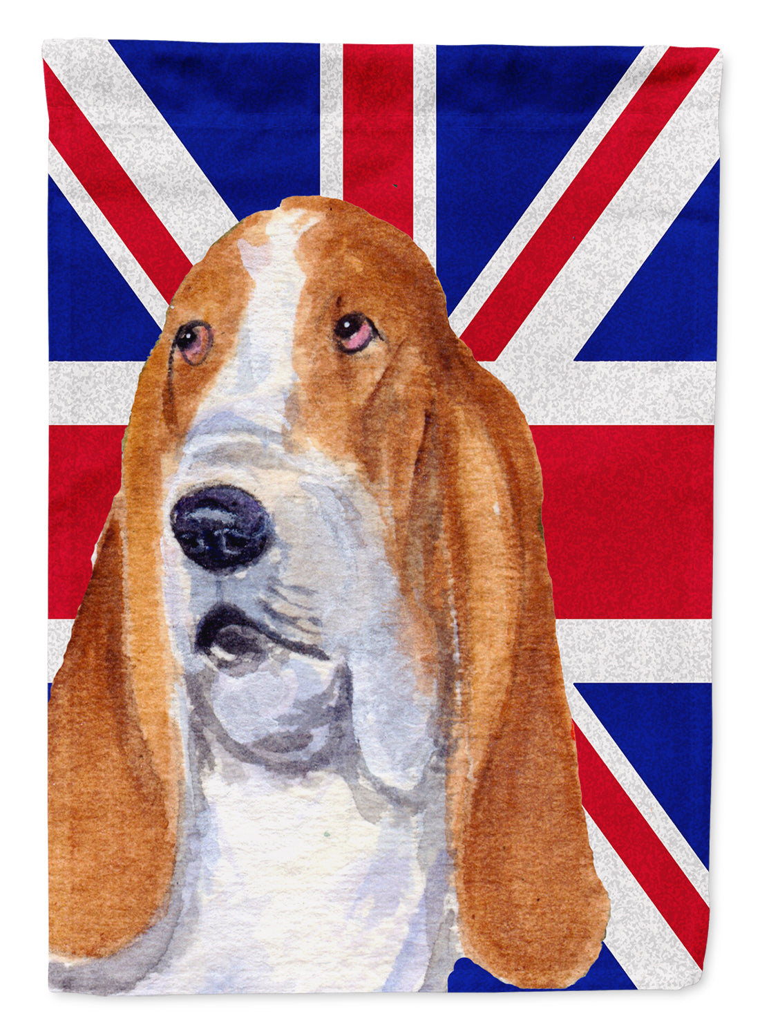 Basset Hound with English Union Jack British Flag Flag Canvas House Size SS4970CHF  the-store.com.