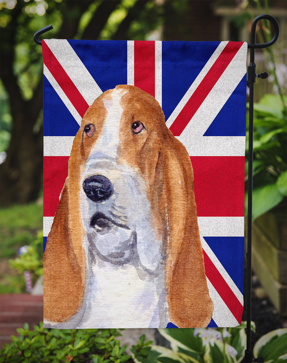 Basset Hound with English Union Jack British Flag Flag Garden Size SS4970GF  the-store.com.