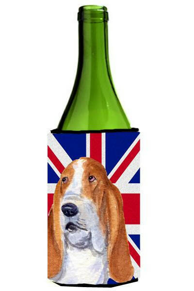Basset Hound with English Union Jack British Flag Wine Bottle Beverage Insulator Hugger SS4970LITERK by Caroline&#39;s Treasures