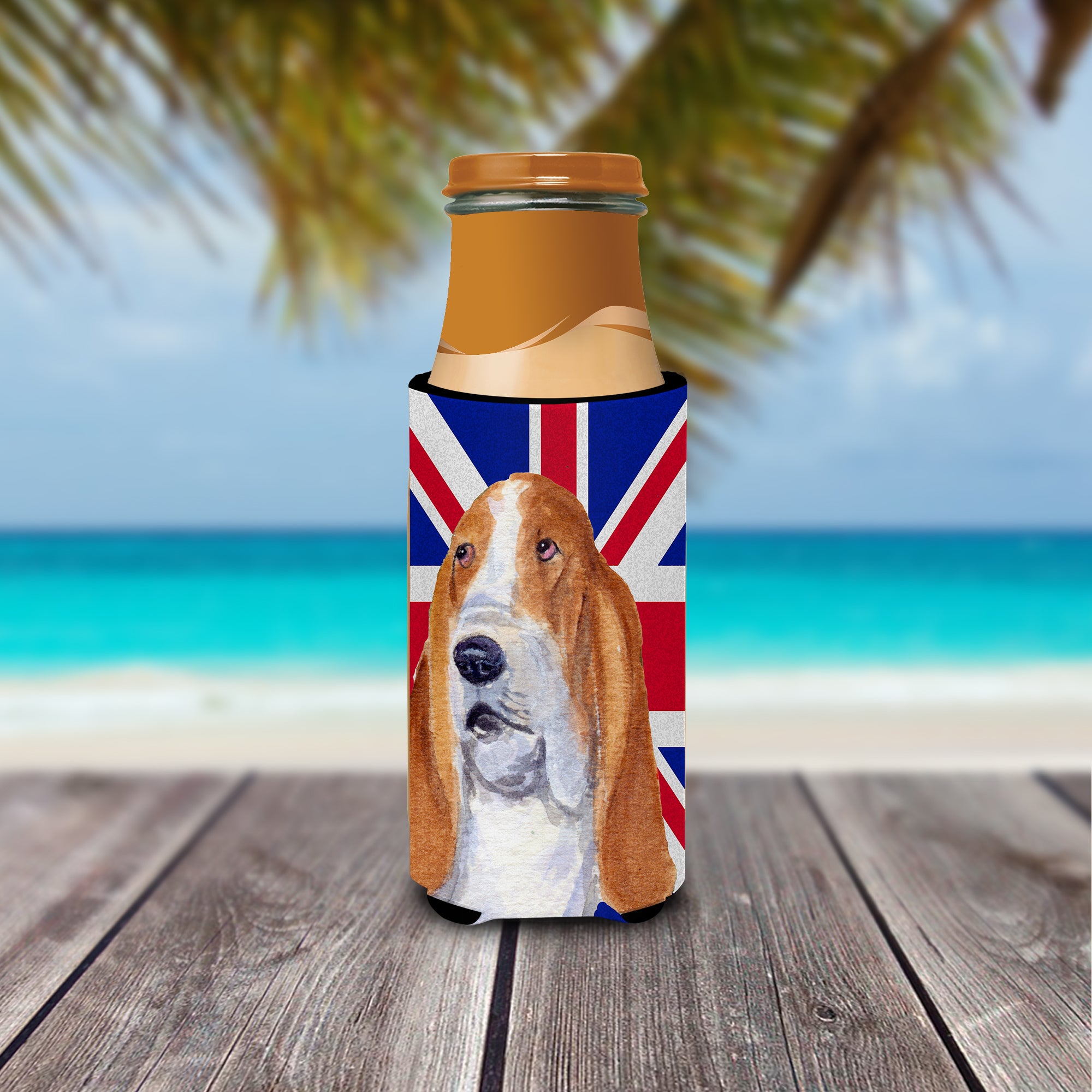 Basset Hound with English Union Jack British Flag Ultra Beverage Insulators for slim cans SS4970MUK