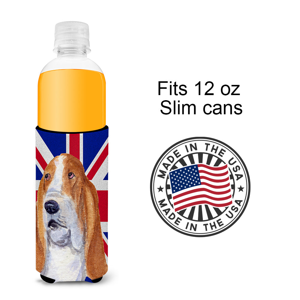 Basset Hound with English Union Jack British Flag Ultra Beverage Insulators for slim cans SS4970MUK.