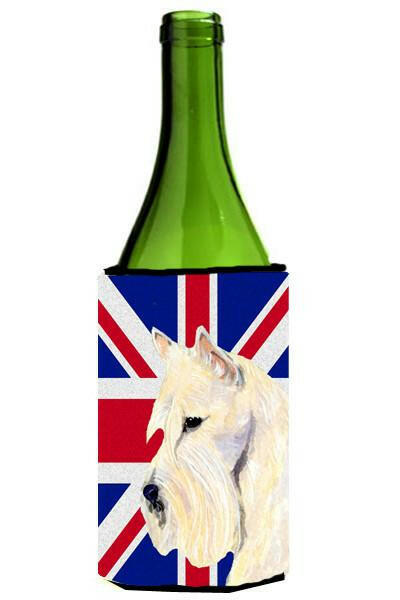 Scottish Terrier Wheaten with English Union Jack British Flag Wine Bottle Beverage Insulator Hugger SS4972LITERK by Caroline&#39;s Treasures
