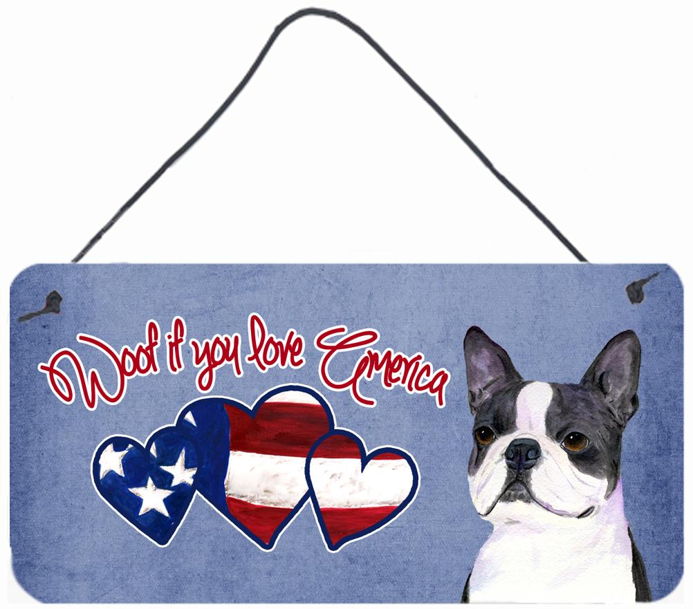 Woof if you love America Boston Terrier Wall or Door Hanging Prints SS5027DS612 by Caroline&#39;s Treasures