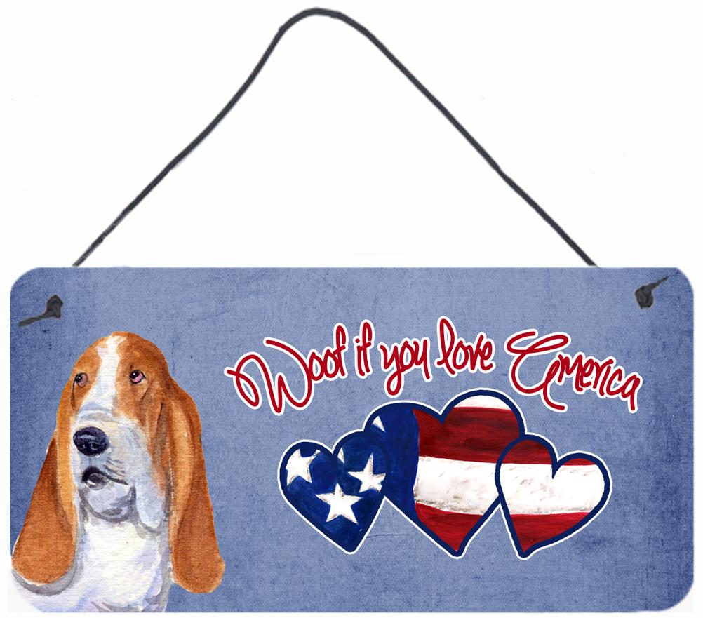 Woof if you love America Basset Hound Wall or Door Hanging Prints SS5040DS612 by Caroline&#39;s Treasures