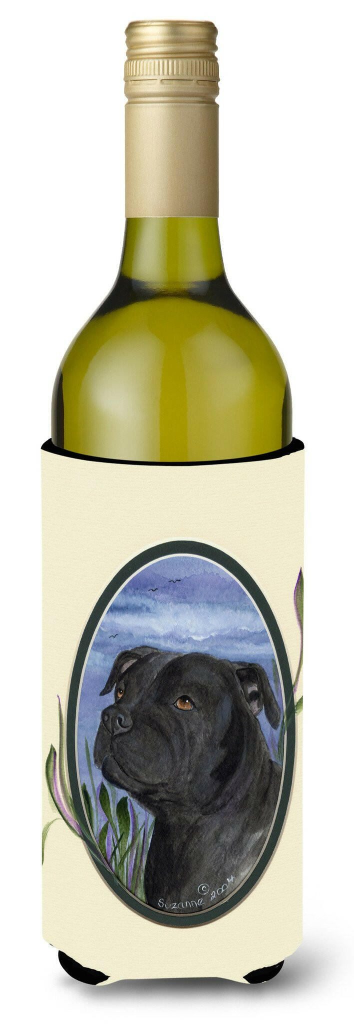 Staffie Wine Bottle Beverage Insulator Beverage Insulator Hugger by Caroline&#39;s Treasures