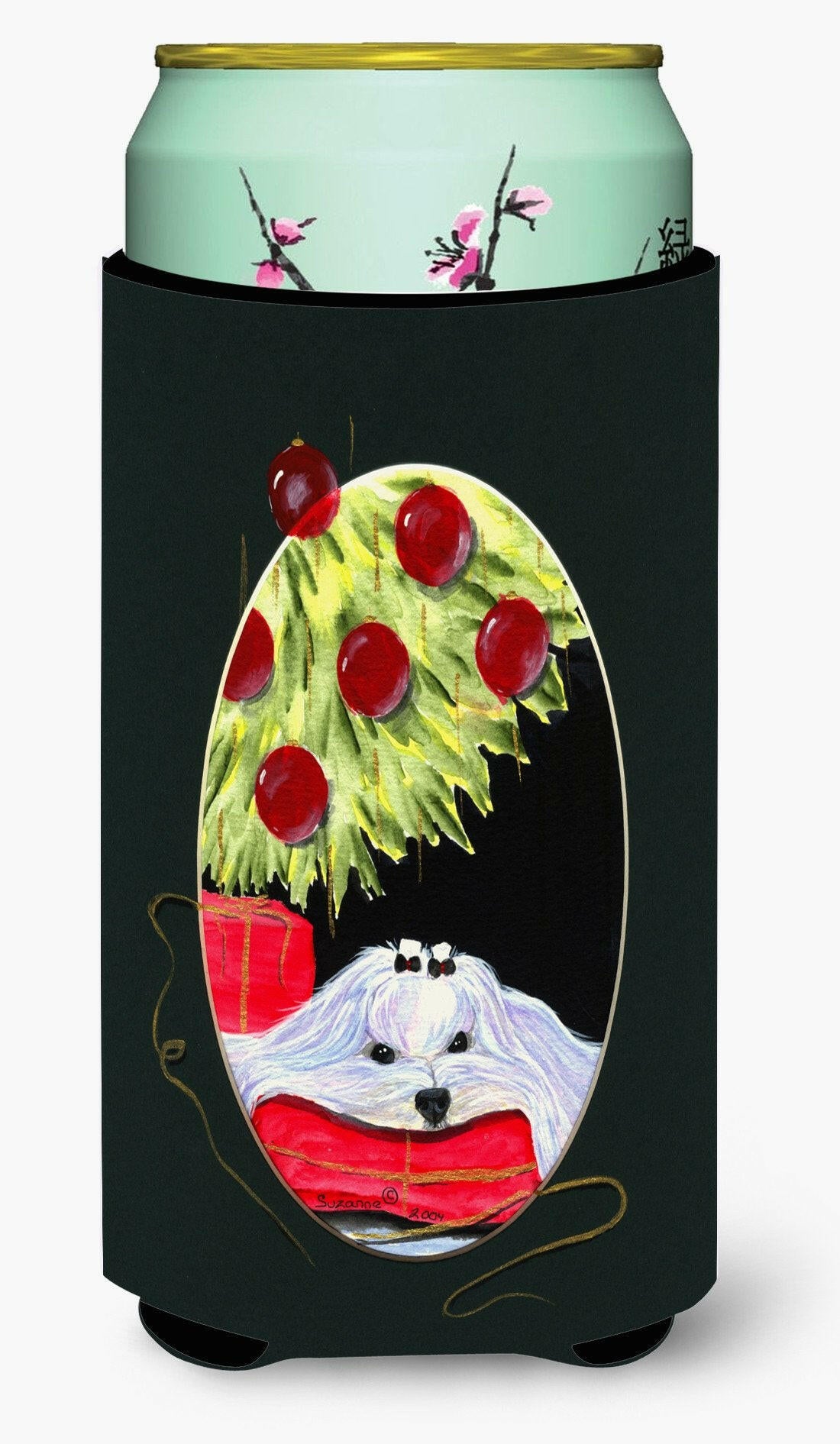 Christmas Tree with Maltese  Tall Boy Beverage Insulator Beverage Insulator Hugger by Caroline&#39;s Treasures