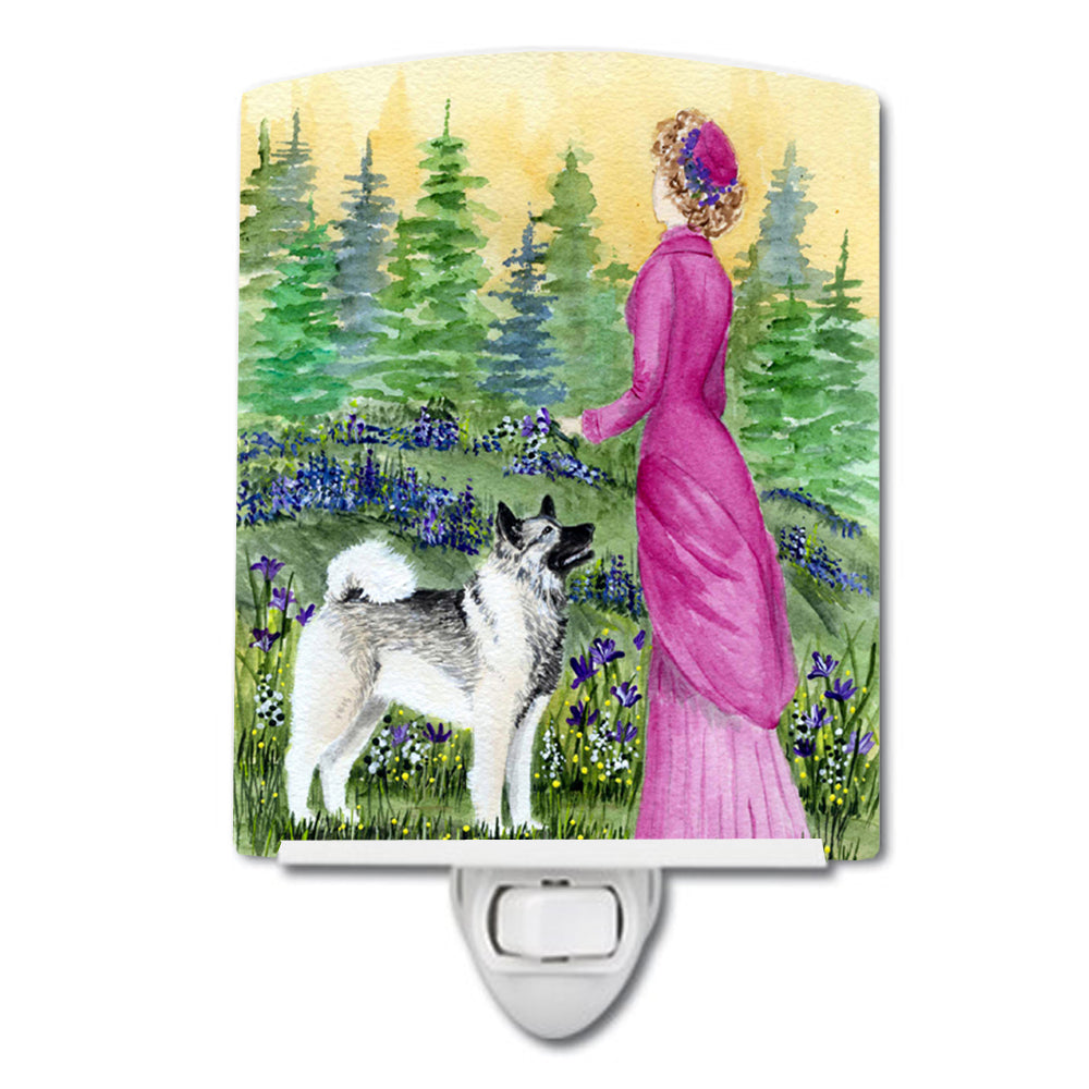 Lady with her Norwegian Elkhound Ceramic Night Light SS8154CNL - the-store.com