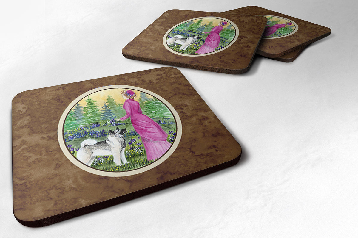 Lady with her Norwegian Elkhound Foam Coasters Set of 4 - the-store.com